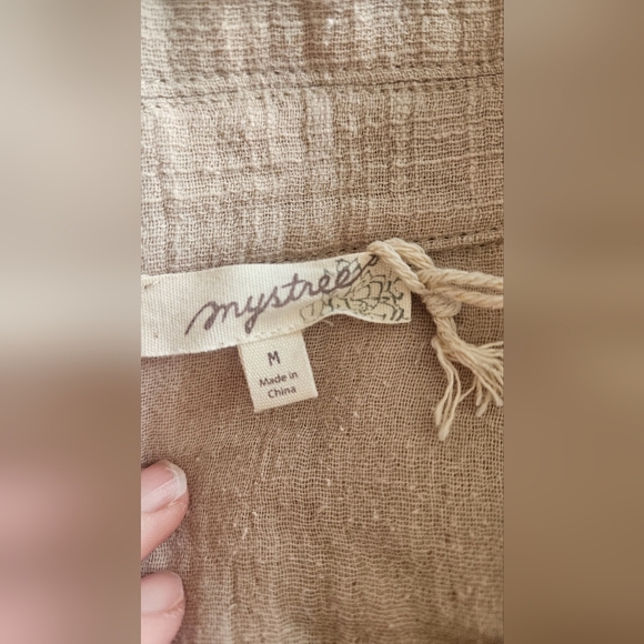 MYSTREE Beige 100% cotton gauze button front shirt jacket. Size M NWOT - Picture 11 of 12